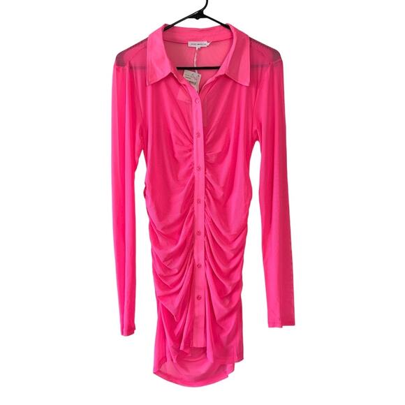 Good American Knockout Pink Sheer Ruched Long Sleeve Mini Dress Size 2 / Medium - Picture 1 of 7
